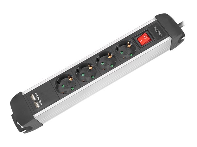 LogiLink Steckdosenleiste - Wechselstrom 250 V - 3680 Watt - Ausgangsanschlüsse: 6 (2 x USB, 4 x Spannung)