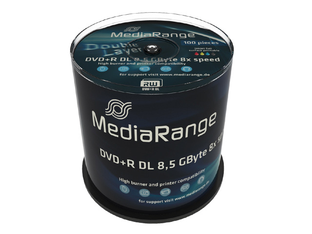 MEDIARANGE 100 x DVD+R DL - 8.5 GB 8x - mit Tintenstrahldrucker bedruckbare Oberfläche