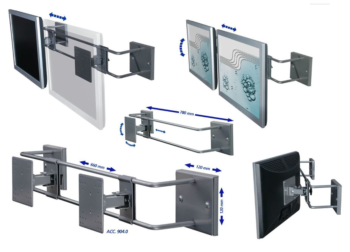 R-Go Steel Double Screen Wandhalterung, verstellbar, silber - Klammer für 2 LCD-Displays - Stahl - Silber - Bildschirmgröße: bis zu 68,6 cm (bis zu 27 Zoll)