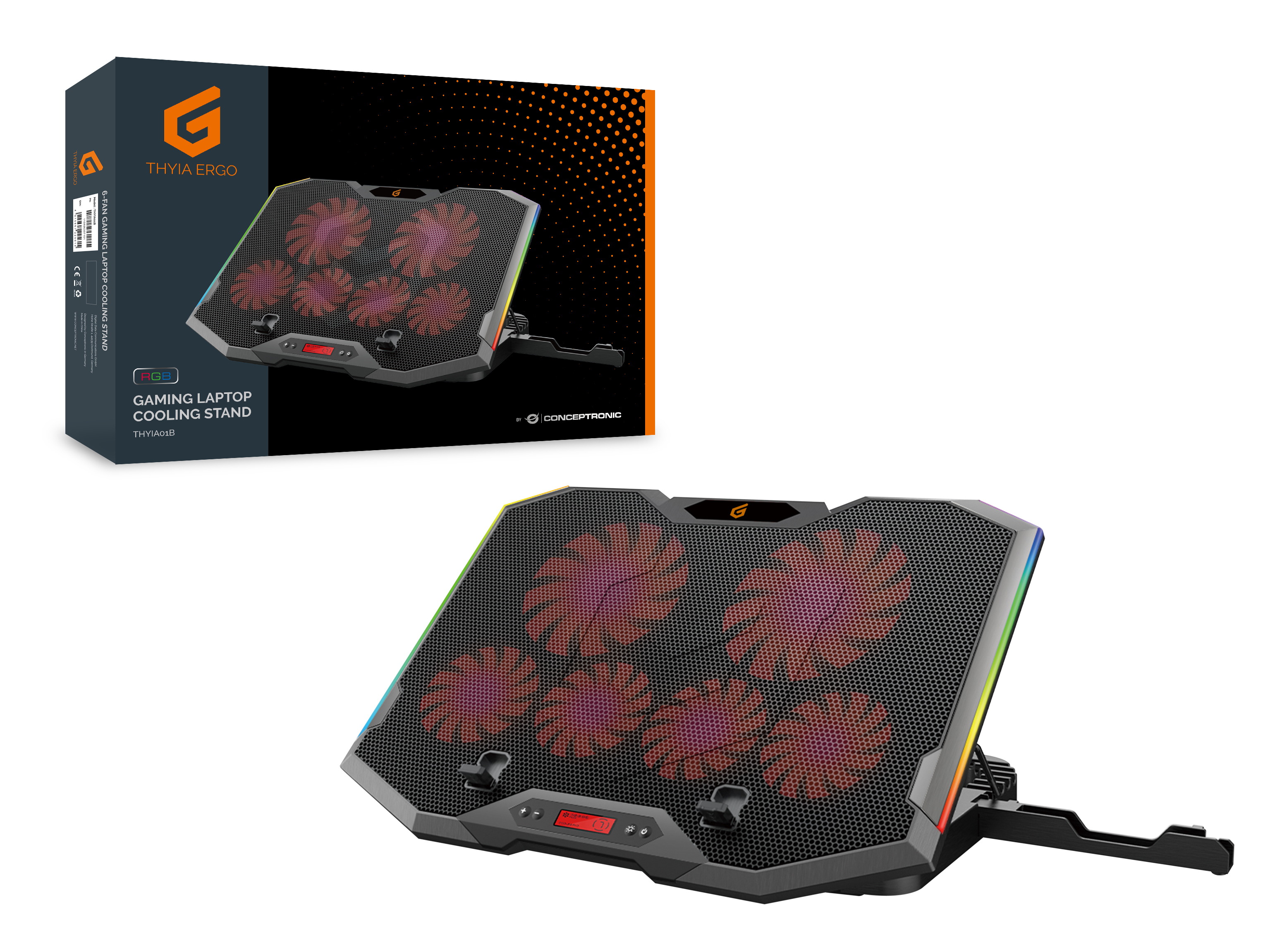 Conceptronic ERGO Gaming - Notebook-Lüfter - mit 2-Port USB 2.0 Hub, Smartphone-Ständer - 43.2 cm (17")