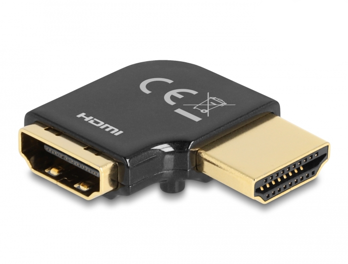 Delock Highspeed - HDMI-Adapter - HDMI männlich zu HDMI weiblich links abgewinkelt - Schwarz - unterstützt 8K 60 Hz (7680 x 4320)
