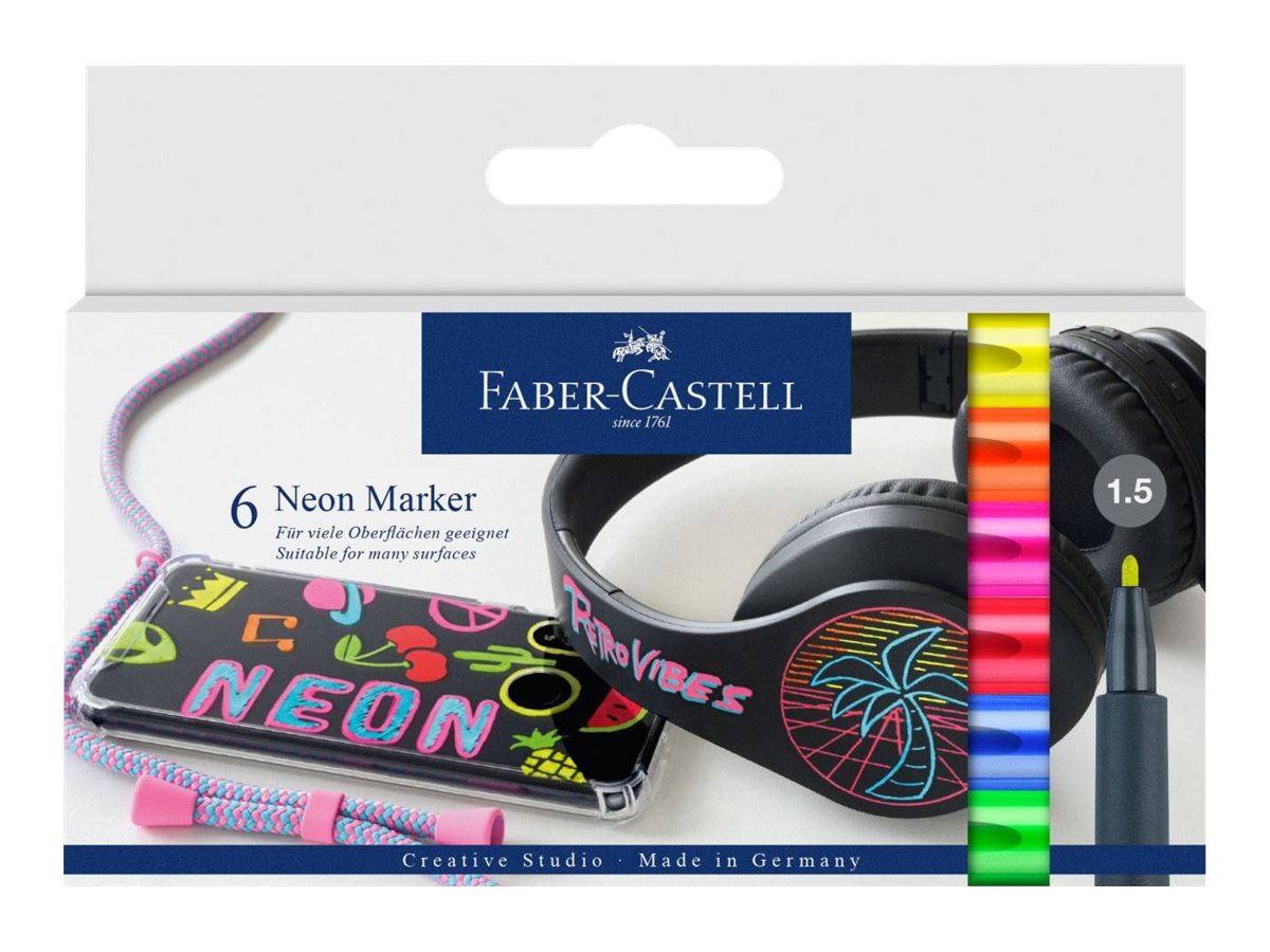 FABER-CASTELL Neon - Filzstift - yellow me happy, a little bit juicy, little red corvette, anything flamingoes, electric storm, karma chameleon - wasserbasierte Tinte - 1.5 mm (Packung mit 6)