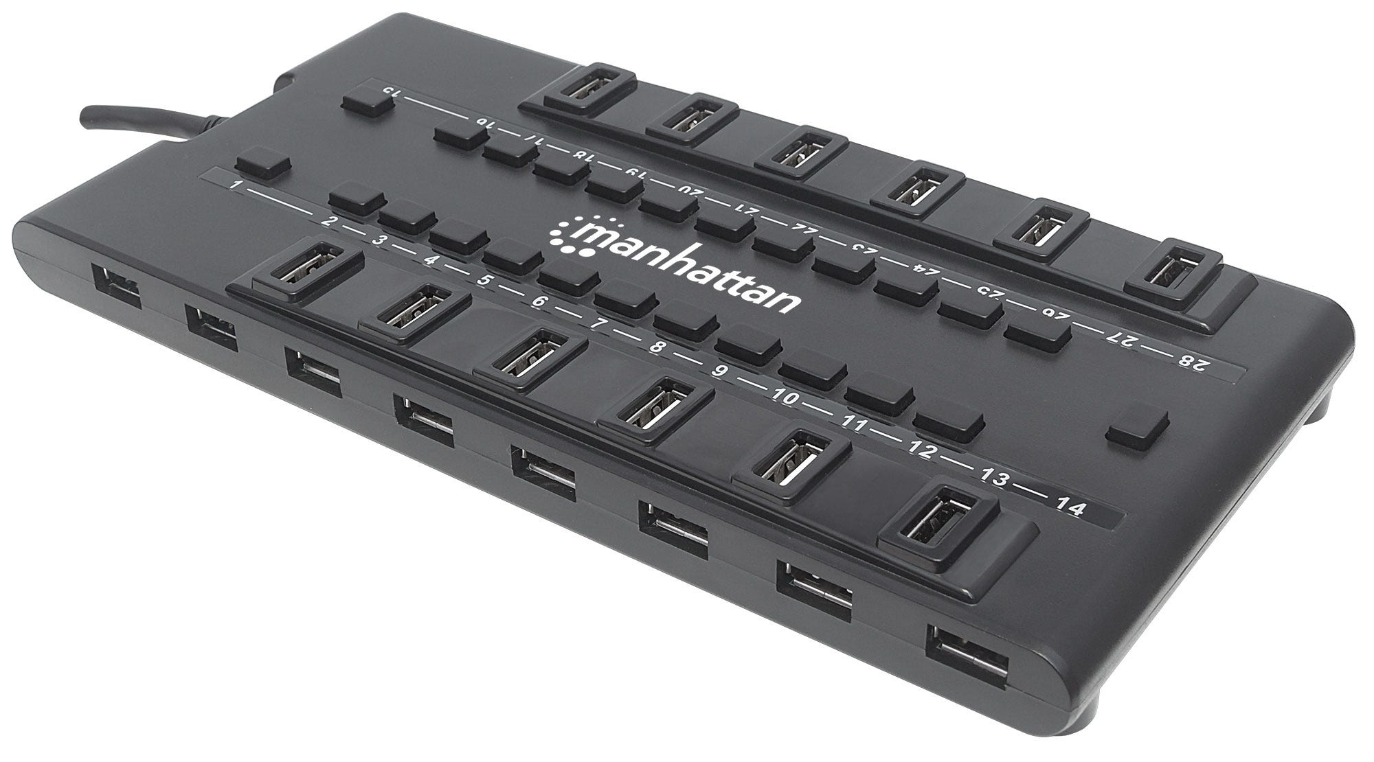 Manhattan MondoHub II, 28x USB-A Ports, (4x 5 Gbps USB 3.2 Gen1 aka USB 3.0 and 24x 480 Mbps USB 2.0)