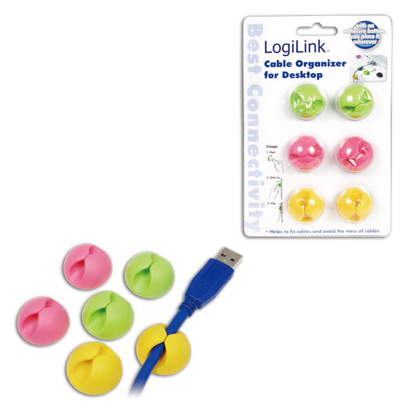 LogiLink Cable Organizer - Kabel - Organizer - grün, orange, pink (Packung mit 6)