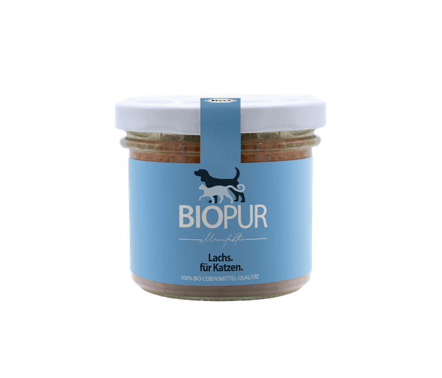 Biopur Premiumglas für Katzen Lachs mit Karotten & Katzenminze