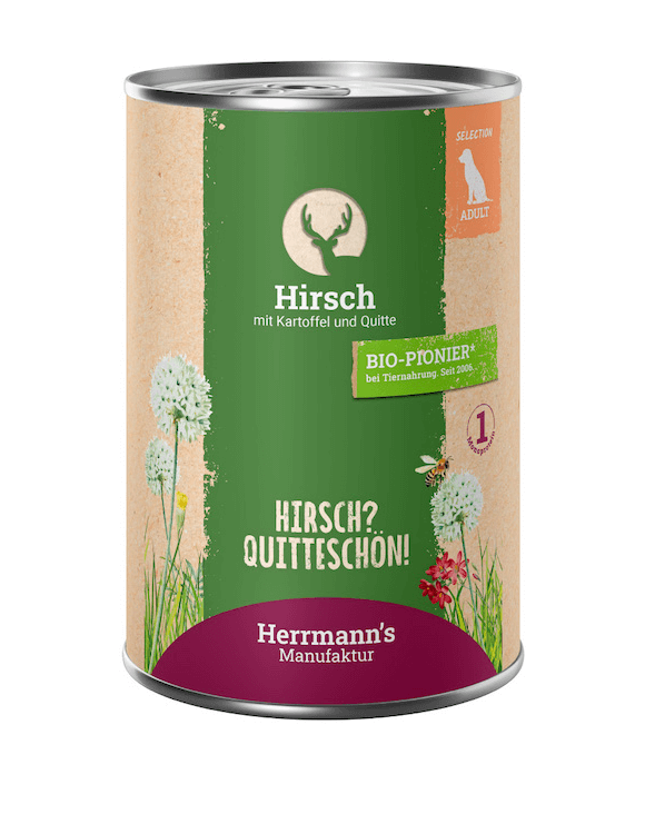Herrmanns Hirsch mit Bio-Kartoffel und Bio-Quitte