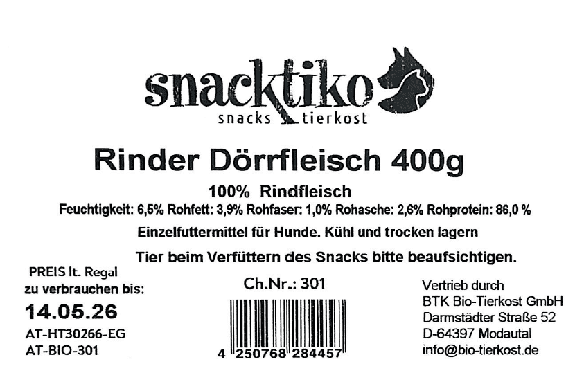 Snacktiko Rinder-Dörrfleisch (Schlundfleisch)