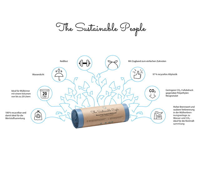 The Sustainable People Recycling Zugband-Müllbeutel, 20 Liter o. 60 Liter