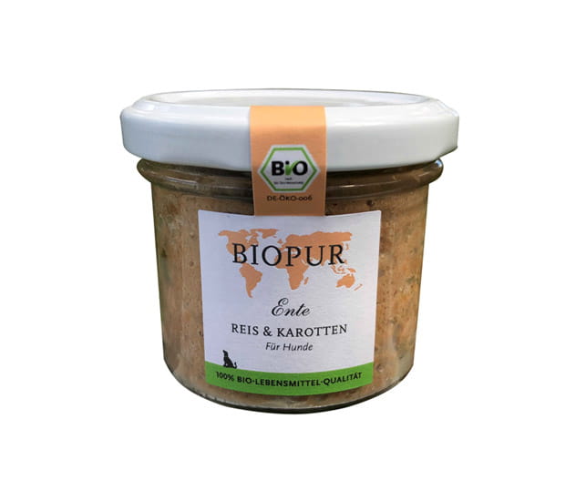 Biopur Ente, Reis & Karotten im Glas für Hunde
