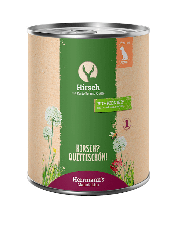 Herrmanns Hirsch mit Bio-Kartoffel und Bio-Quitte