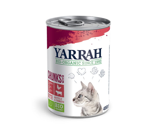 Bio Nassfutter Katzenfutter Yarrah Huhn & Rind 400g Alleinfutter