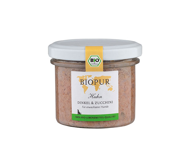 Biopur Huhn, Dinkel & Zucchini im Glas