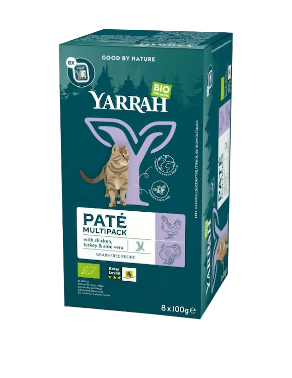 Yarrah Paté Multi-Pack Huhn/Truthahn mit Aloe Vera für Katzen