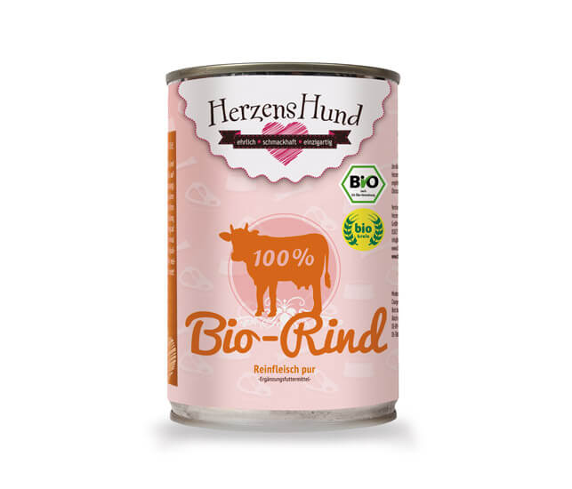 HerzensHund Bio Rind Reinfleisch pur 100% artgerechte Tierhaltung Reinfleischdosen für Hunde