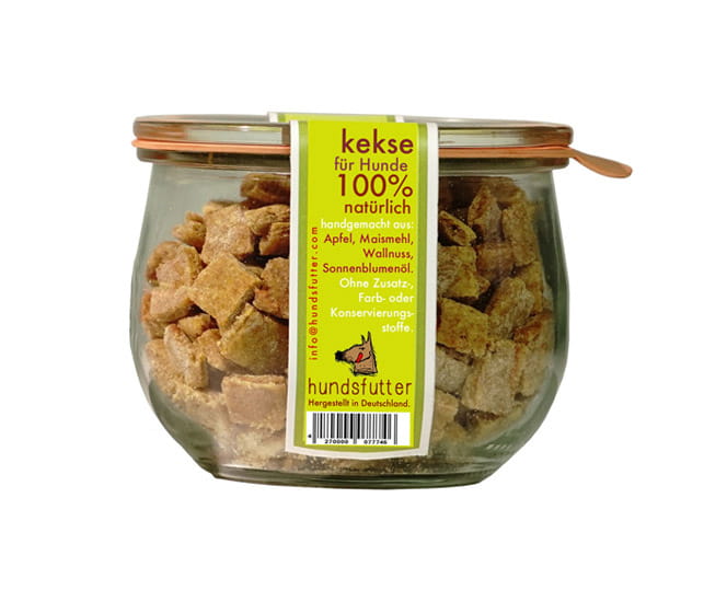 Hundsfutter weiche Kekse mit Apfel & Nuss handgemacht im Glas vegan