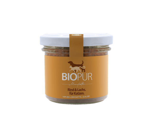 Biopur Premiumglas für Katzen Rind & Lachs mit Karotten & Katzenminze