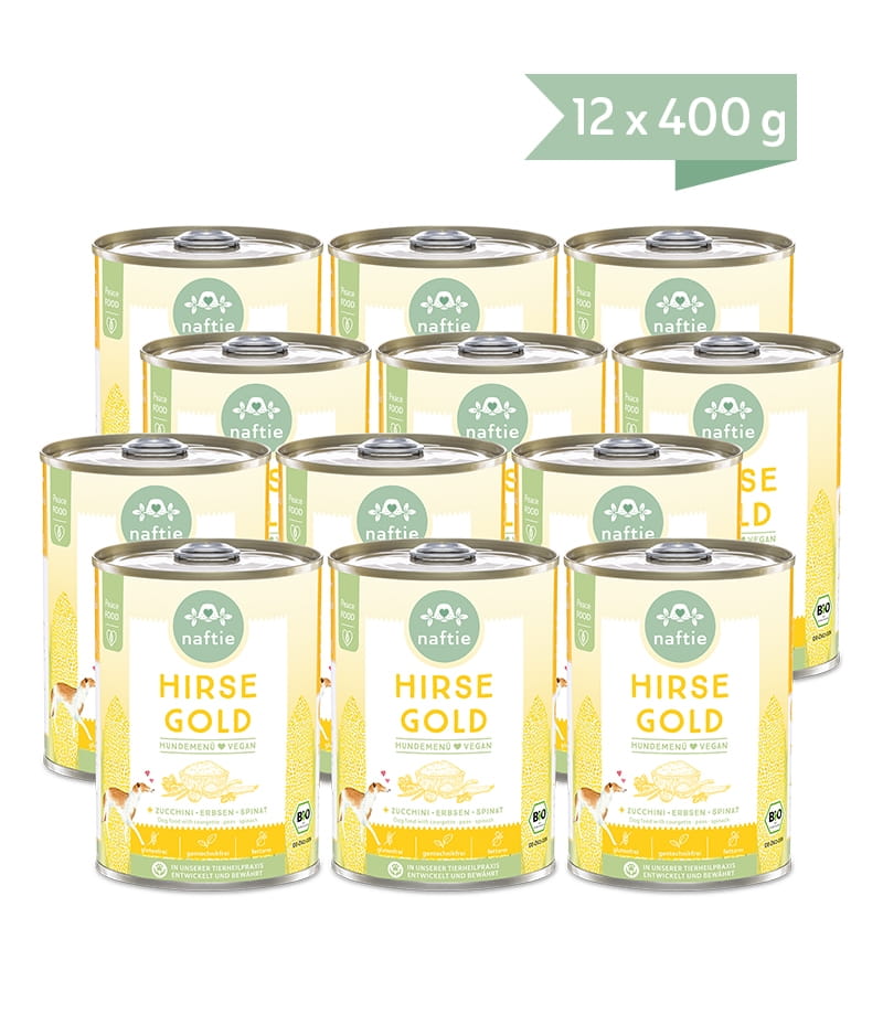 Naftie Hirse Gold mit Rote Linsen, Zucchini, Erbsen, Spinat & Apfel