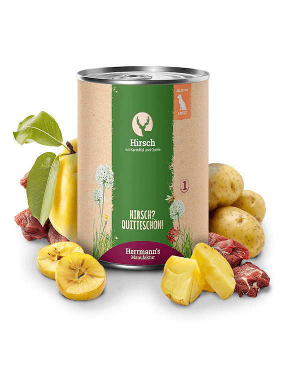 Herrmanns Hirsch mit Bio-Kartoffel und Bio-Quitte