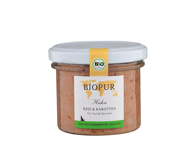 Biopur Senior Huhn, Reis & Karotten im Glas