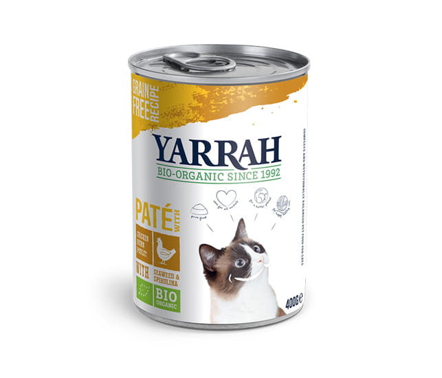 Bio Katzenfutter Yarrah Paté Huhn Spirulina Meeresalgen Nassfutter 