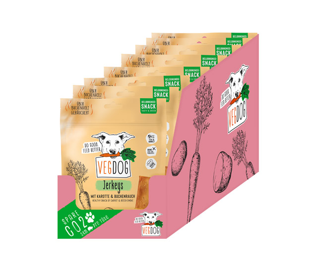 VegDog JERKEYS - Snack mit Karotte und Buchenrauch