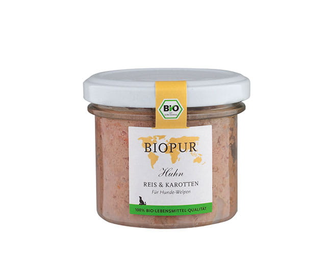 Biopur Welpe Huhn, Reis & Karotten im Glas