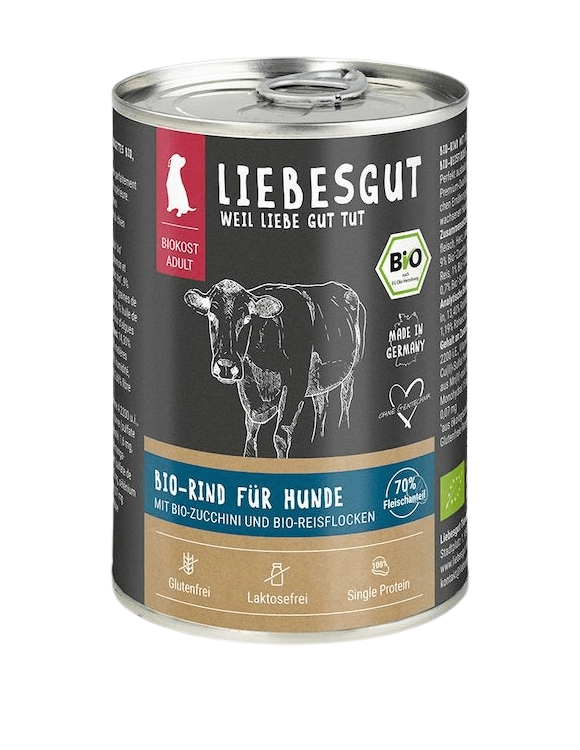 Liebesgut Rind, Zucchini und Reisflocken (Biokost Adult)