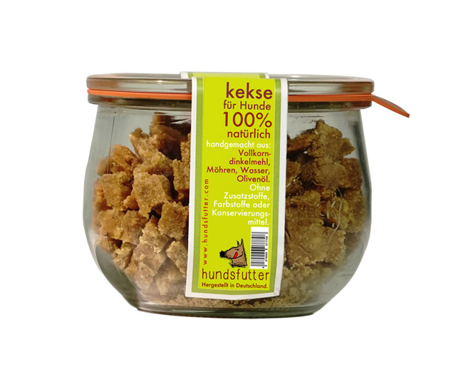 Hundsfutter weiche Kekse mit Möhren handgemacht im Glas vegan