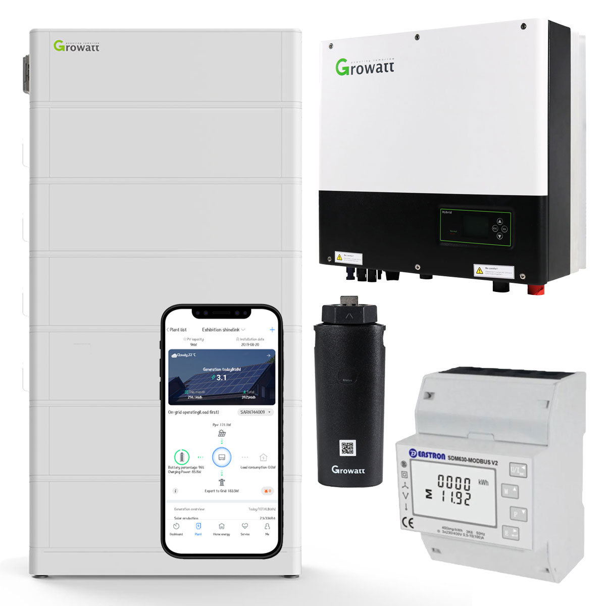 Growatt SPH4000TL3-BH-UP 4kW Hybrid Wechselrichter mit 15.3kWh Solarspeicher-Set