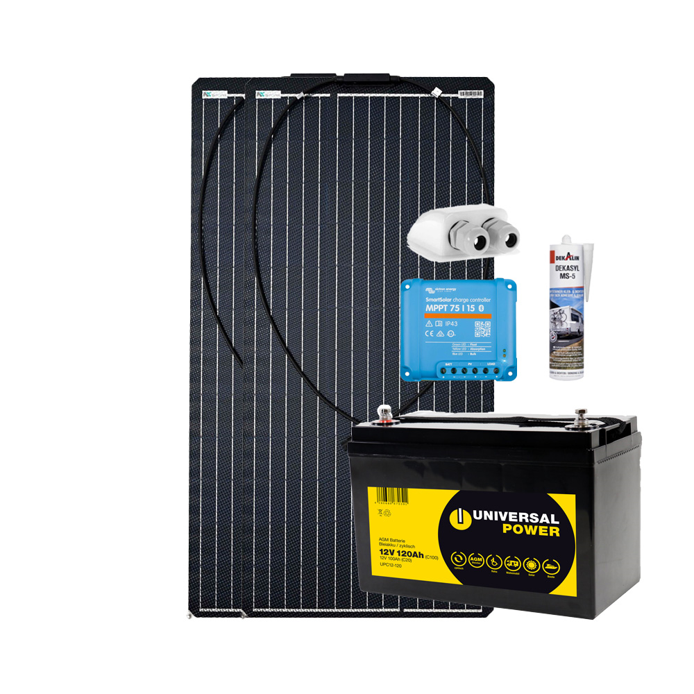 a-TroniX Solaranlage Wohnmobil 200W mit 120 Ah AGM Batterie und MPPT Laderegler