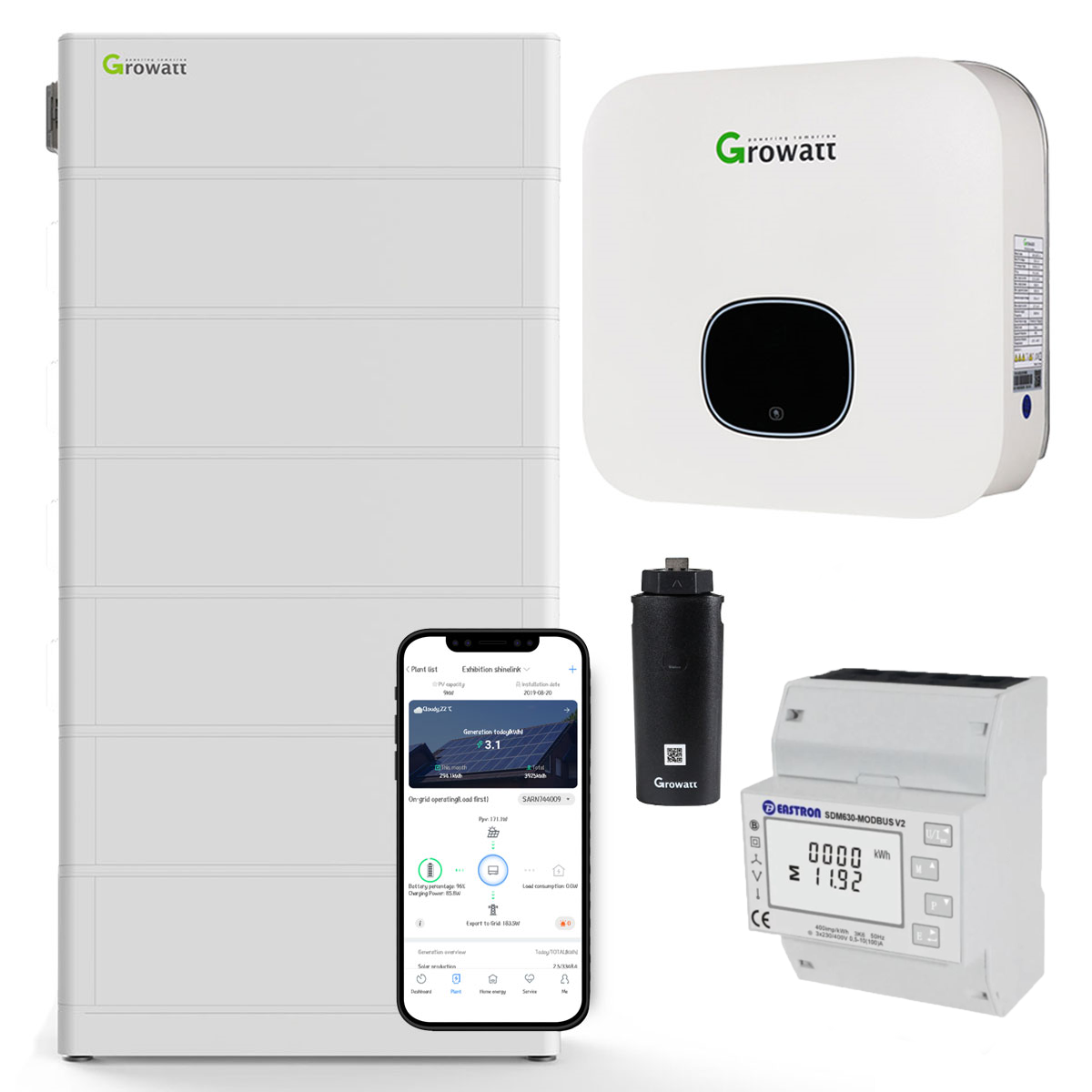 Growatt MIN 3600-XH 3,6kW Hybrid Wechselrichter mit 15.3kWh Solarspeicher-Set