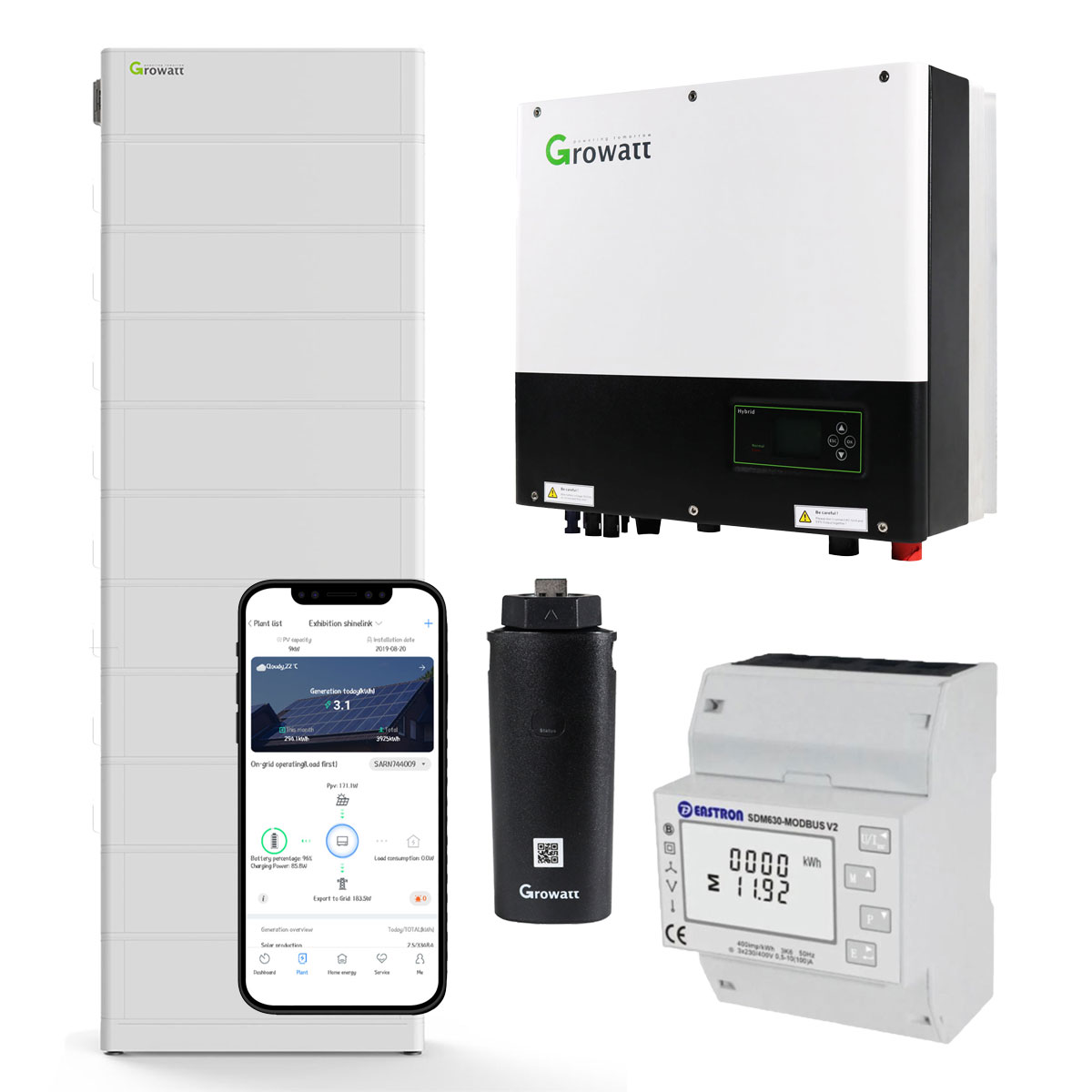 Growatt SPH7000TL3-BH-UP 7kW Hybrid Wechselrichter mit 25.6kWh Solarspeicher-Set