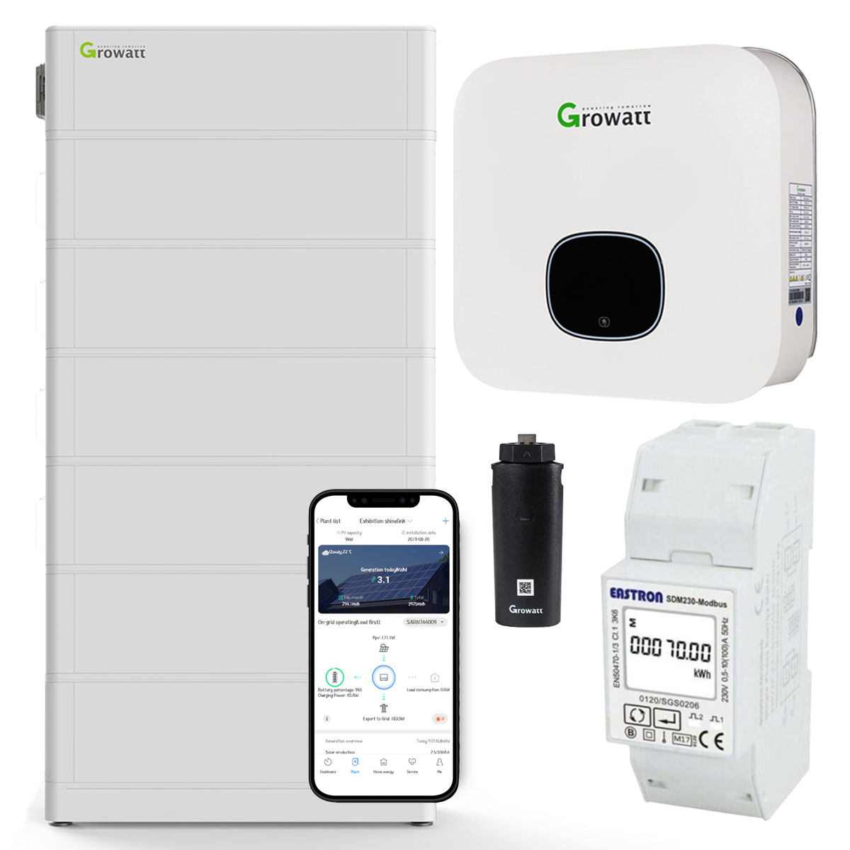 Growatt MIN 3600-XH 3,6kW Hybrid Wechselrichter mit 15.3kWh Solarspeicher-Set