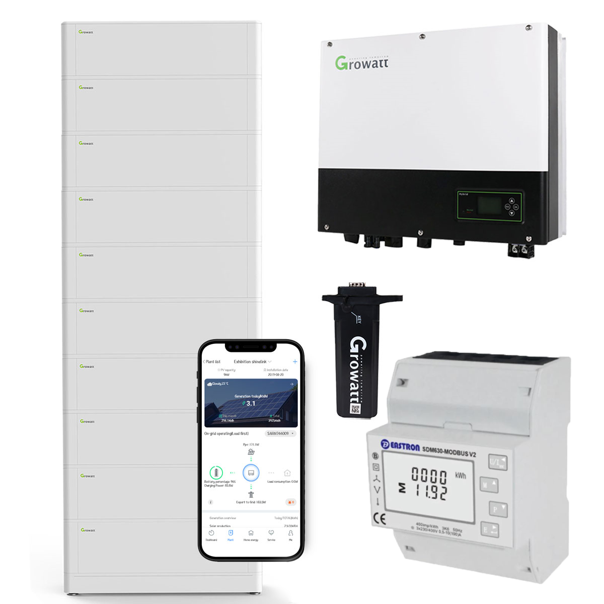 Growatt SPH3600 3,6kW Hybrid Wechselrichter mit 25.6kWh Solarspeicher-Set