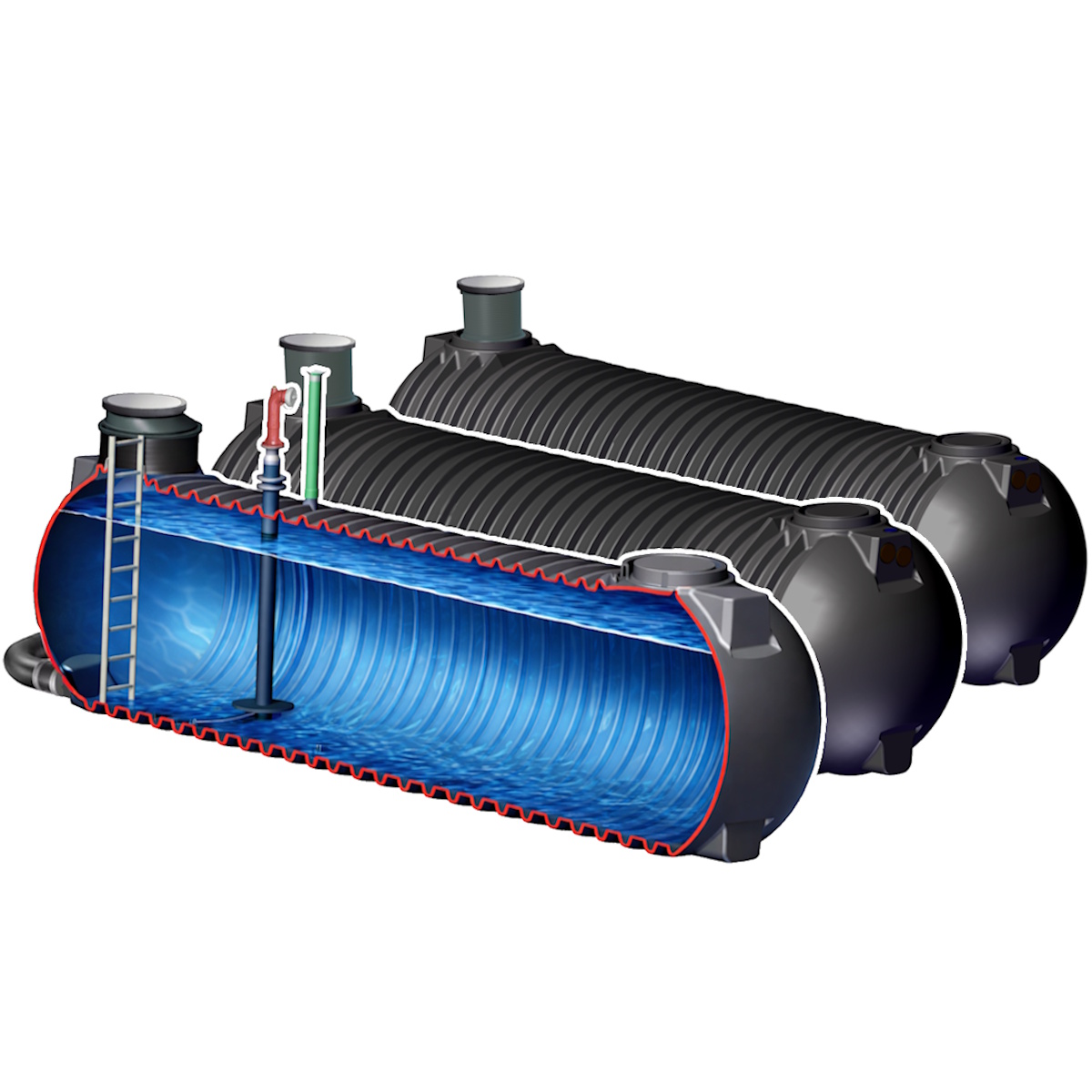 3 x Löschwassertank gekoppelt a 35 m³