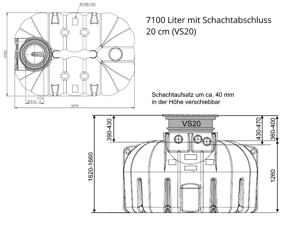 Abmessungen 7100 L Titan Flachtank Zisterne 