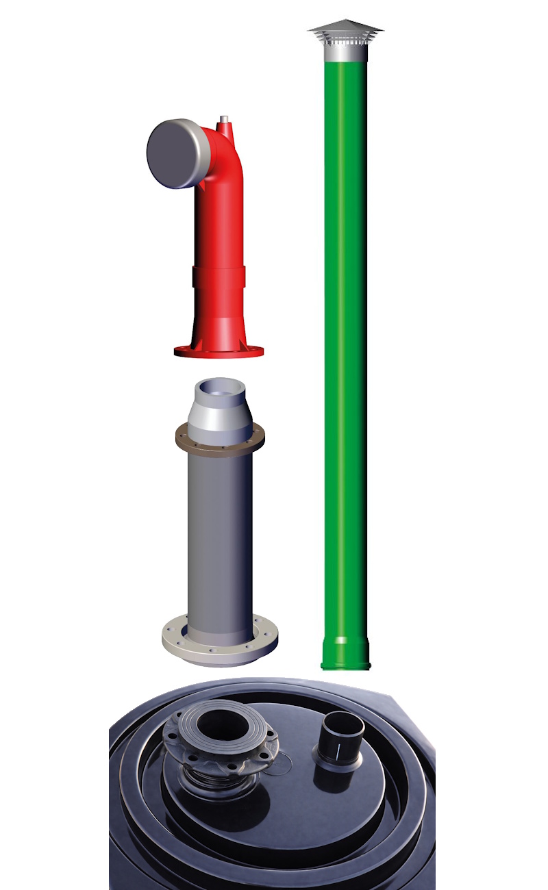 Anschlüsse für Saugleitung und Entlüftung Löschwasserbehälter