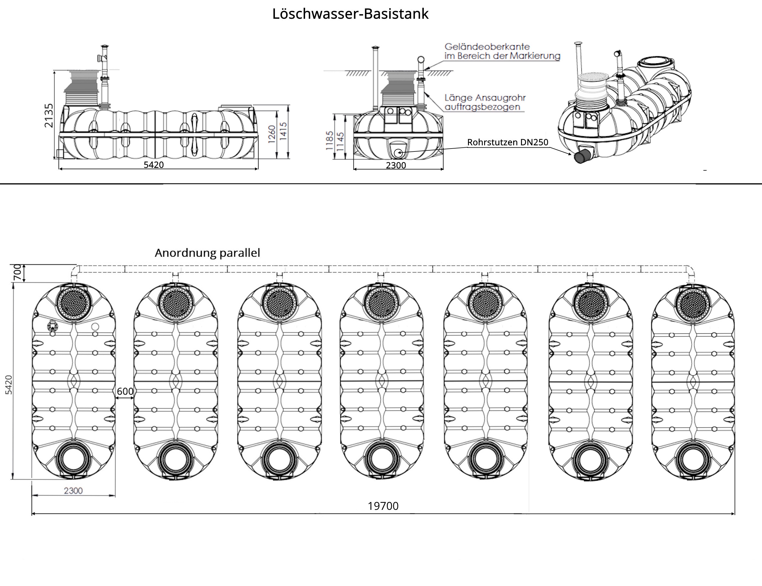 Abmessungen Löschwassertank Flachtank 70 m³
