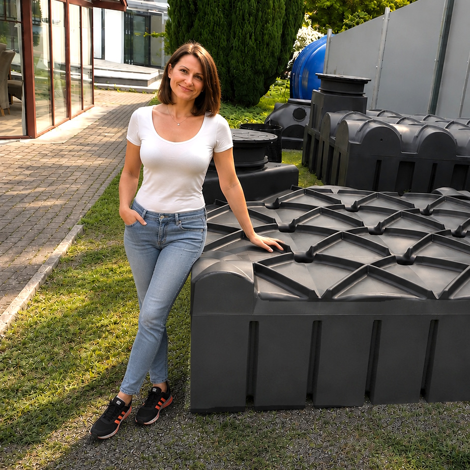 extrem flache Regenwasserzisterne 6000 Liter mit 65 cm Tankhöhe