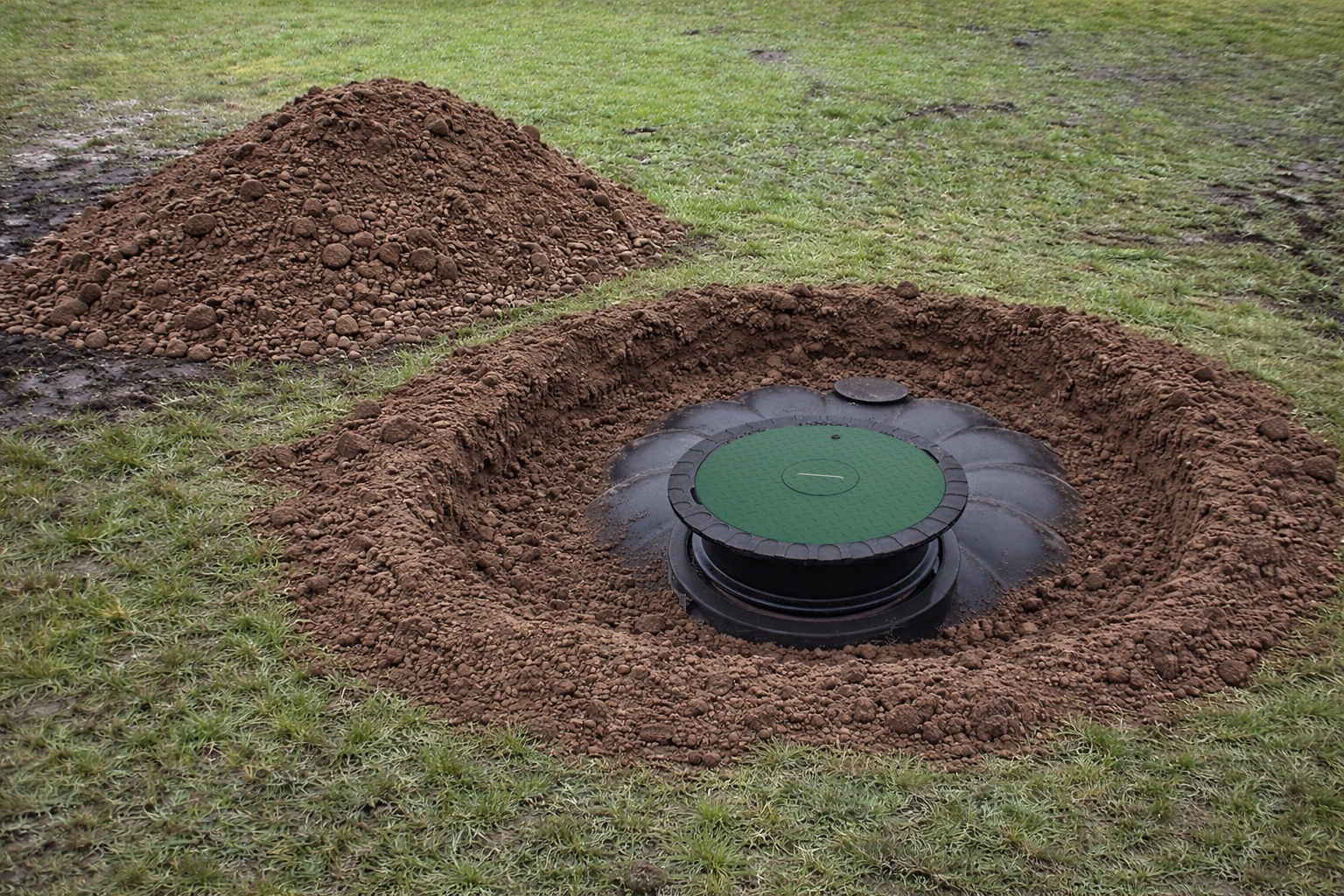 Einbau und Verfüllung einer Titan-Line Flachtank Zisterne mit Erdaushub