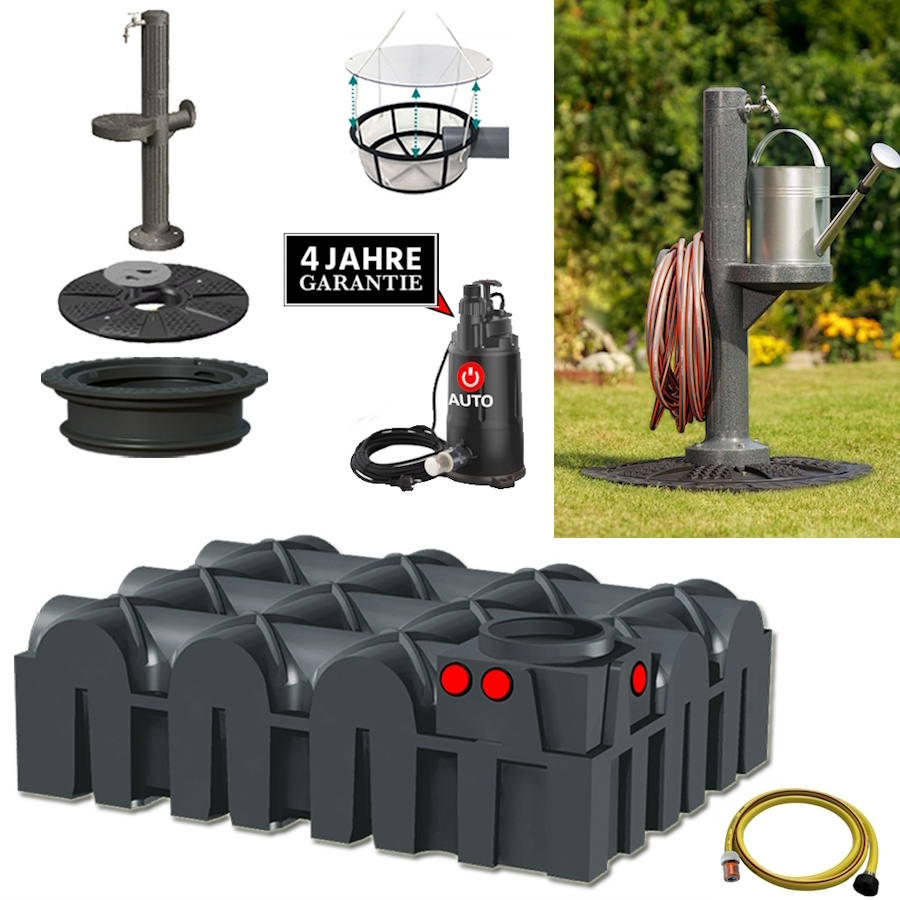 Ein Flachtank aus Kunststoff mit Kunststoff Zapfsäule, Schacht, Deckel, Schlauch, Filter und automatischer Pumpe