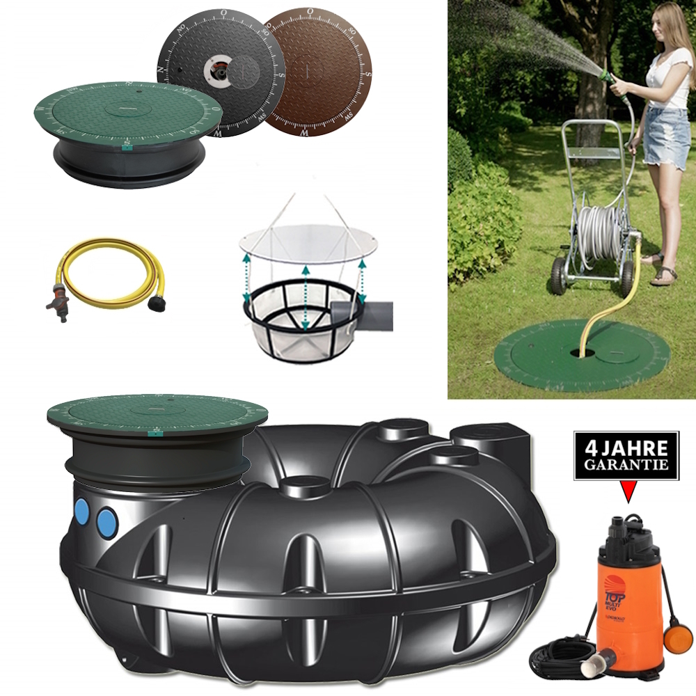 Ein Neo Flachtank 1500 liter mit Schacht, DEckel, Schlauch, Filter und manueller Pumpe