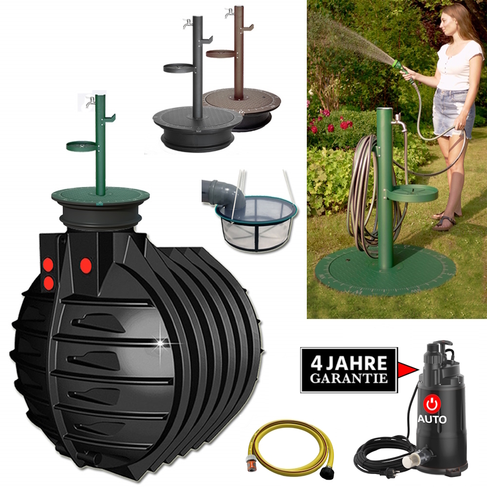 Schwarzer runder Tank mit Stahl Zapfsäule, Deckel, Schlauch, Filter und automatischer Pumpe