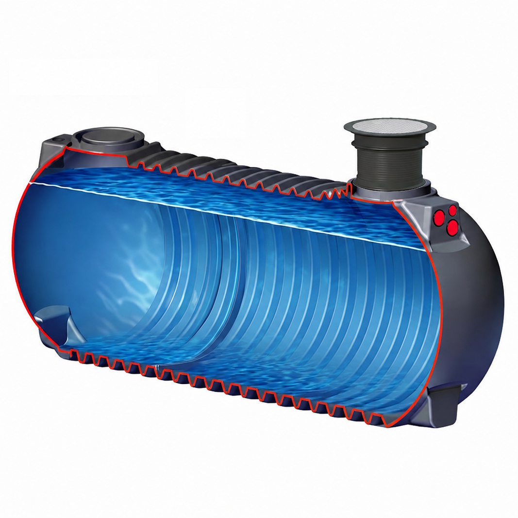 Regenwasserzisterne 20000 Liter mit Domschacht, Deckel befahrbar und Anschlüssen