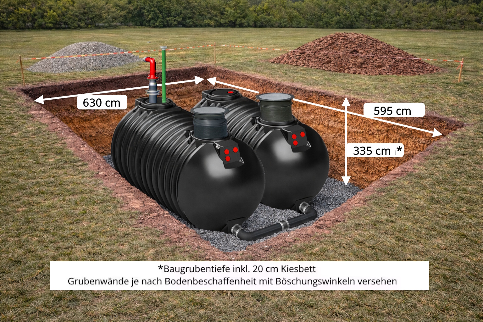 Abmessung Baugrube Löschwasserzisterne 30 m³