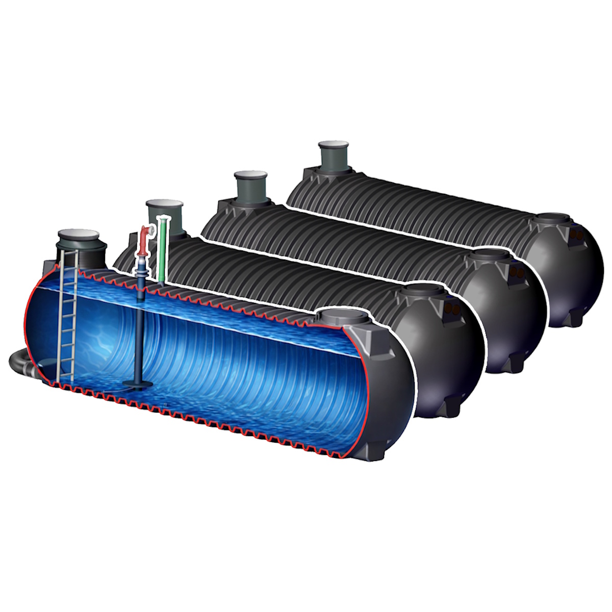 4 x Löschwassertank gekoppelt a 35 m³