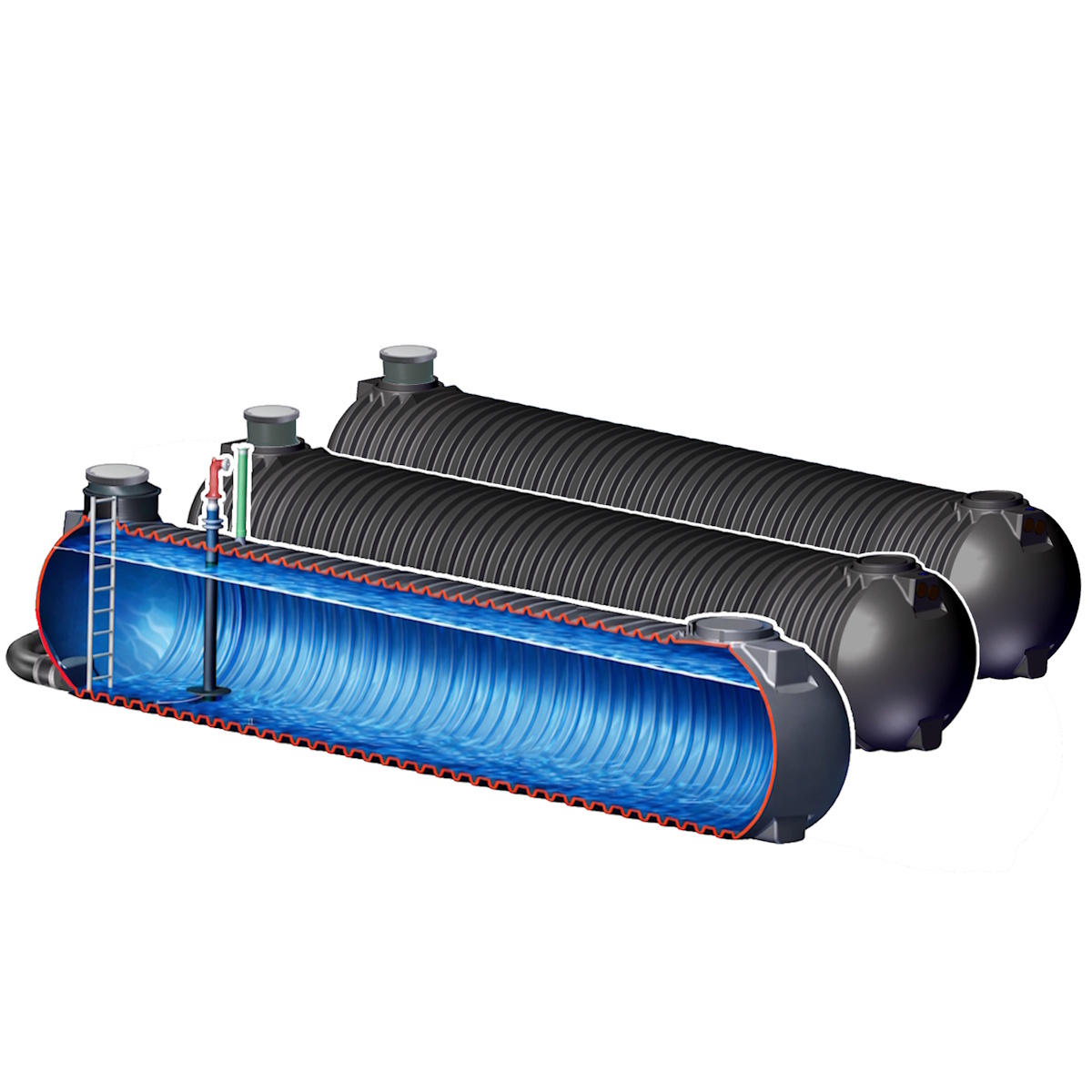 3 x Löschwassertank gekoppelt a 150 m³