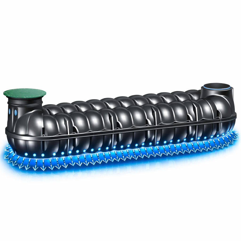 große Versickerungsrigolen für Regenwasser 