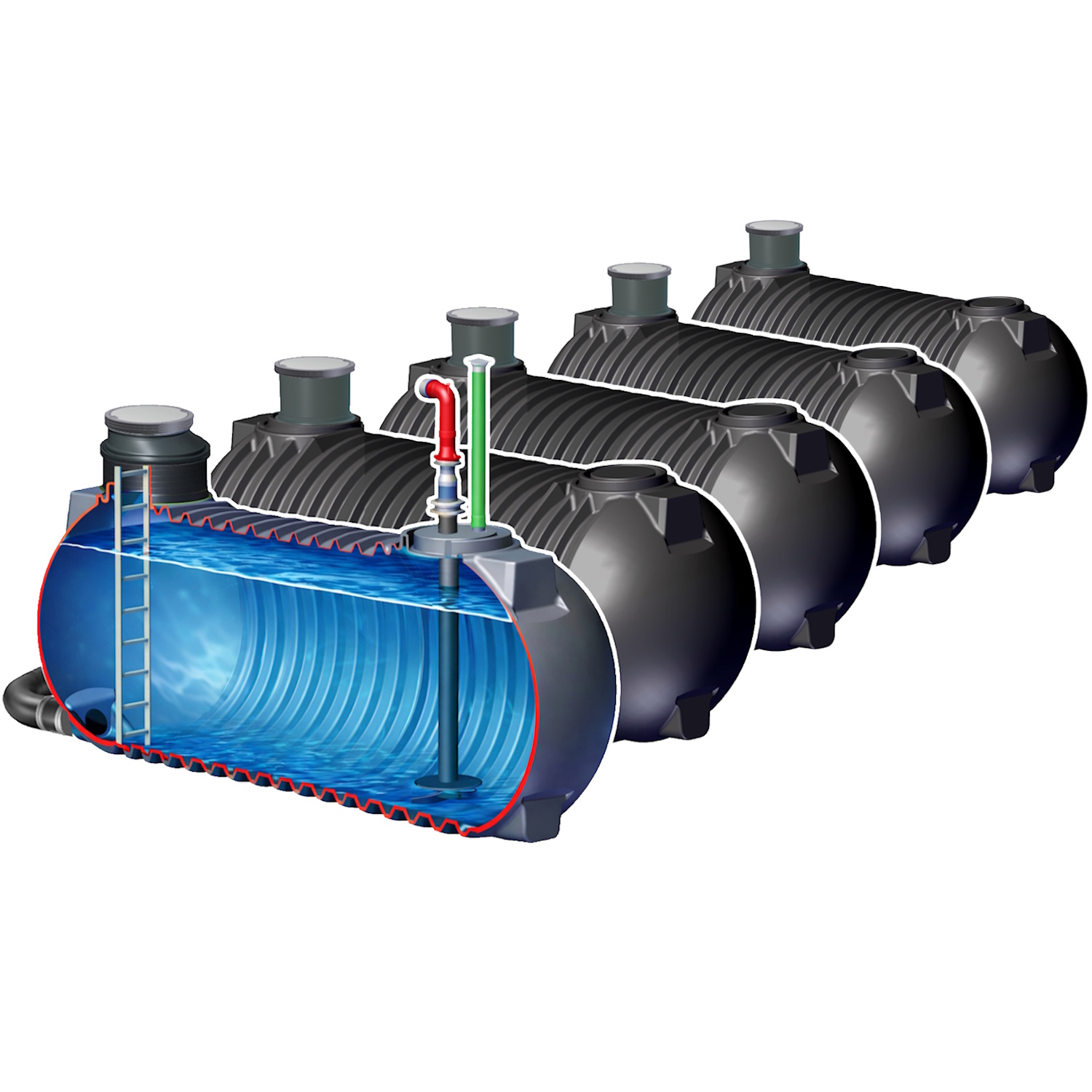 75 m³ Classic Batterietank (5 x 15 m³) Löschwassertank inkl. Kranentladung* 