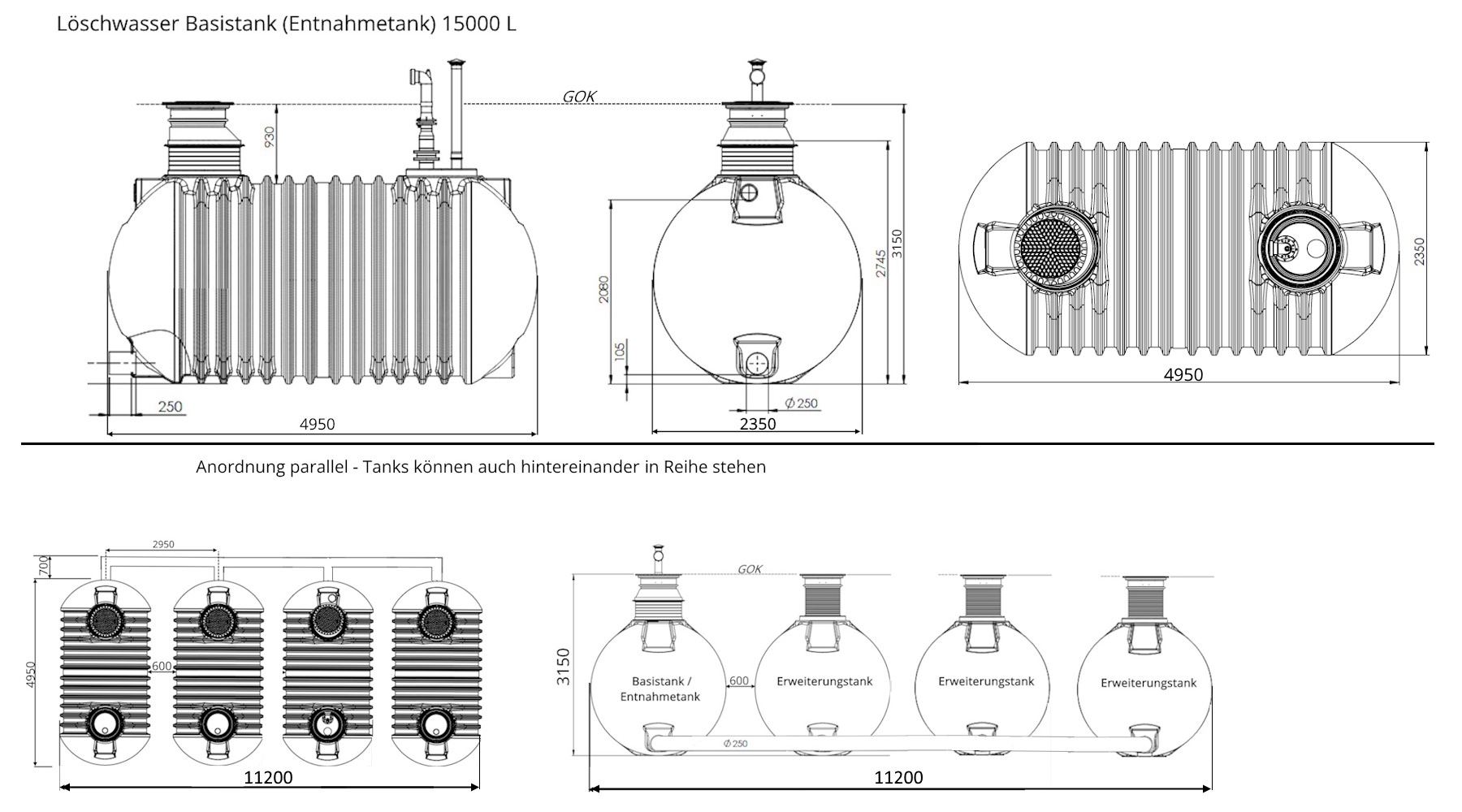 Abmessungen Löschwasserzisterne 60 m³ Batterieanlage